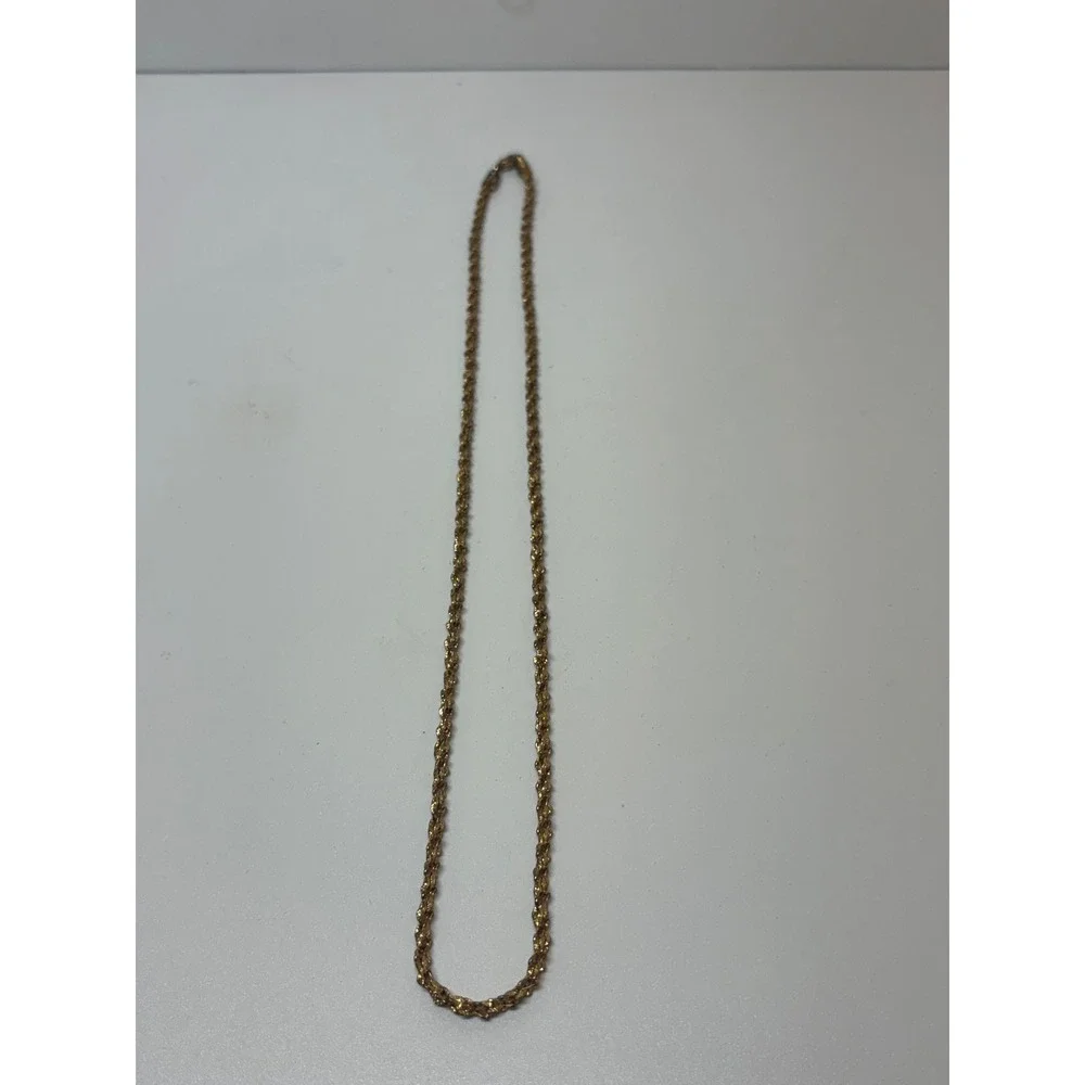 Gold Tone Rope Chain Necklace 24 Inch Twisted Textured Link Lobster Clasp